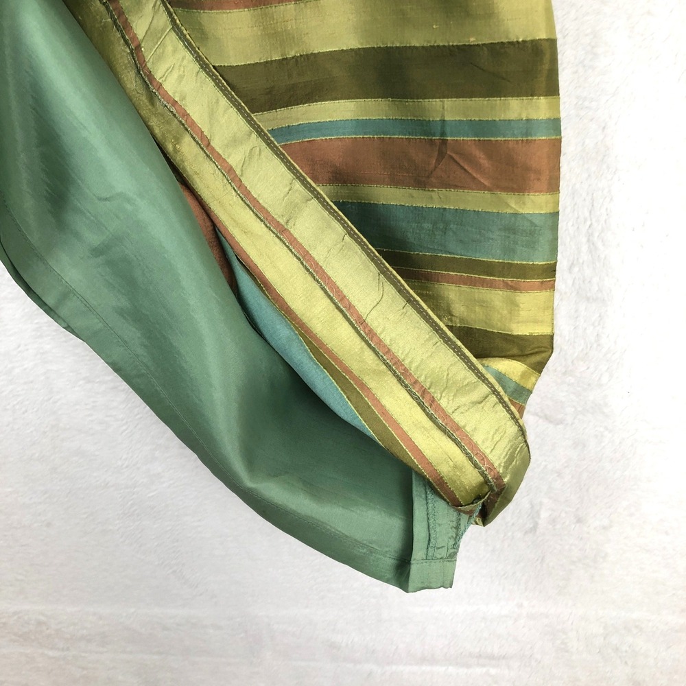 MAGGY LONDON 100% Silk Striped Sheath Dress Sz 8 Green Teal Copper Sleeveless - Picture 10 of 10